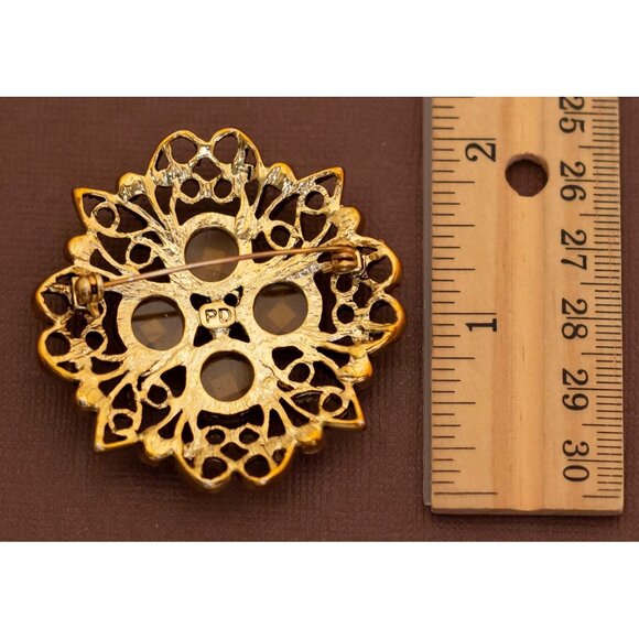 Vintage Art Nouveau Intricate Victorian Style Gold Tone Crest Brooch by PD - U20 - Picture 2 of 2